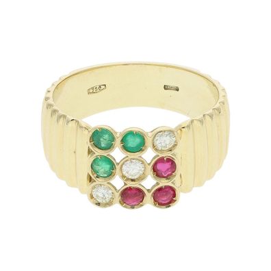 Damen Ring 750/000 (18 Karat) Gold mit Rubin, Smaragd und Brillanten ...