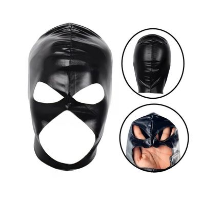 Gesichtsmaske Schwarz Maske Fetisch Naßlook Lederoptik BDSM Elastisch Nase Mund Frei