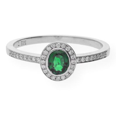 JuwelmaLux Ring 585er Weißgold 14 Karat mit Smaragd und Brillanten 0,10 ...