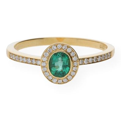 JuwelmaLux Ring Gelbgold 585er 14 Karat mit Smaragd und Brillanten 0,10 ...