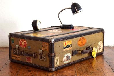 Koffer weit gereist Möbel Maritim Alt Vintage Antik Reise Kiste mit Deckel Loft Deko