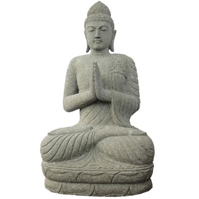 Basanit Steinfigur Buddha Eluru mit Geste der Demut - Höhe x Tiefe x Breite: 120 ...