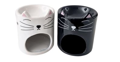 Verdunster Katzen Duftlampe weiß 1x schwarz 1x Set Duftöl Halterung Teelicht 2er