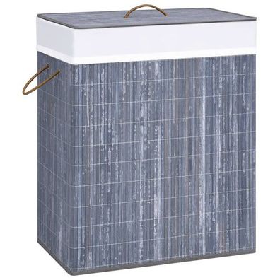 Wäschekorb Wäschebox Bambus mit 2 Fächern Grau 100 L 52 x 32 x 62.5 cm