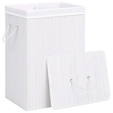 Wäschekorb Wäschebox Bambus mit 2 Fächern Weiß 72 L 40 x 30 x 60 cm
