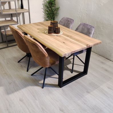 Esstisch Flo aus Eiche mit Baumkante Massivholz Kufentisch mit U-Gestell