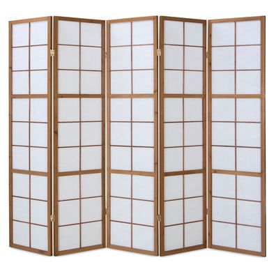 5fach Holz Paravent Raumteiler Shoji Wand braun