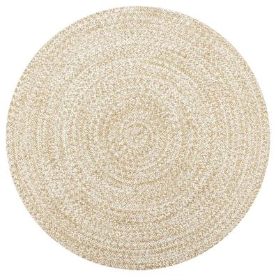 Teppich Handgefertigt Jute Weiß und Natur 90 cm