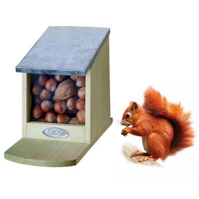 Futterhaus Eichhörnchen Futterautomat Futterstation Futterhäuschen Holz Zink