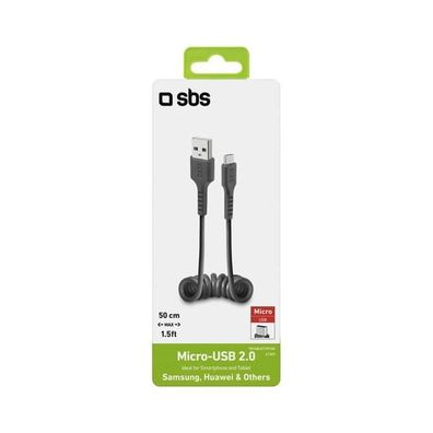 SBS Spiral-Sync- & Ladekabel USB microUSB 0.5 Meter, USB 2.0-Standard