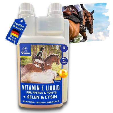EMMA Vitamin E fürs Pferd, Ergänzungsfutter plus Selen, Lysin für Stoffwechsel 1 L