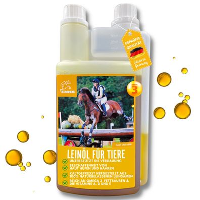 Leinöl fürs Pferd- Ergänzungsfutter für glänzendes Fell & gute Verdauung, 1 L