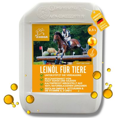 Leinöl fürs Pferd Ergänzungsfutter für glänzendes Fell, gute Verdauung 2,5 Liter