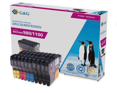 G&G Tinte ersetzt Brother LC-980 / LC-1100 Kompatibel 10er-Pack Schwarz, Cyan, ...