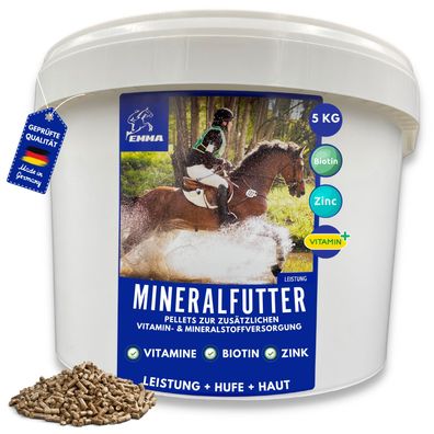 Mineralfutter für Pferde-Ergänzungsfutter mit Biotin & Zink für Leistung 5 Kg
