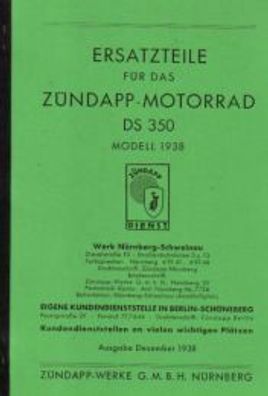 Ersatzteilliste Zündapp Motorrad DS 350 Modell 1938