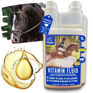 EMMA Vitamine fürs Pferd Liquid, Ergänzungsfutter Vitamin Mineralstoffversorgnung 1 L