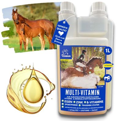 EMMA Vitamine fürs Pferd Liquid, Ergänzungsfutter Multivitamine, Zink-Vitaminstoß 1 L
