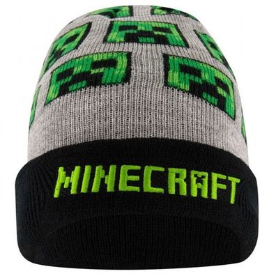 Minecraft Creeper Gamer Mütze Wintermütze Hut Jungen Gr. 54/56 grün grau