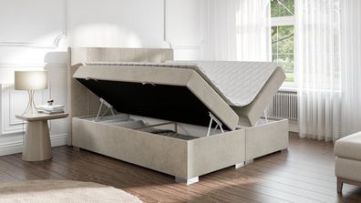 Bett Luxus Schlafzimmer Doppelbett Textil Polster Design Möbel Boxspringbett