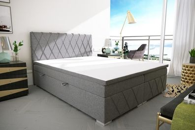 Doppel Luxus Grau Boxspringbett Design Bett Polsterbett Schlafzimmer Textil