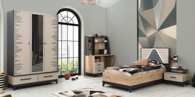 Komplette Kindermöbel Jugenbett Bett Holz Set 4tlg Kinderzimmer Braun