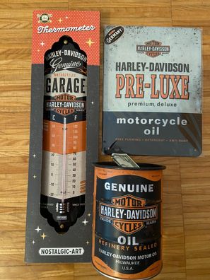 Harley Davidson 3er Geschenkset Thermometer Blechschild 20 x 15 und Spardose