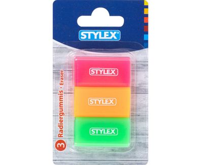 Stylex 34086 Radiergummi, 3er-Pack, Neon