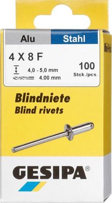 Blindniet Alu/ Stahl Flachrundkopf Mini-Pack 4x8mm a 100Stück GESIPA