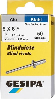 Blindniet Alu/ Stahl Flachrundkopf Mini-Pack 5x6mm a 50Stück GESIPA