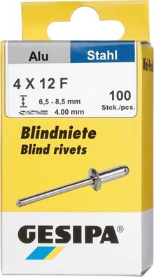 Blindniet Alu/ Stahl Flachrundkopf Mini-Pack 4x12mm a 100Stück GESIPA