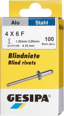 Blindniet Alu/ Stahl Flachrundkopf Mini-Pack 4x6mm a 100Stück GESIPA