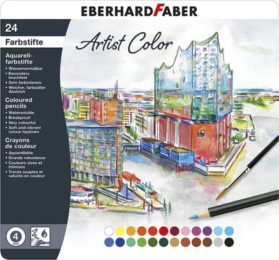 Eberhard Faber 516025 - Artist Color Aquarellfarbstifte in 24 Farben, runde Form, ...
