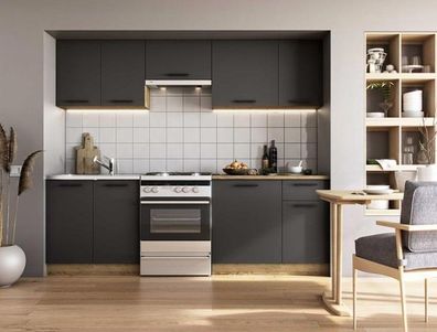 Küche Küchenzeile grau matt 240cm - Küchenblock modern