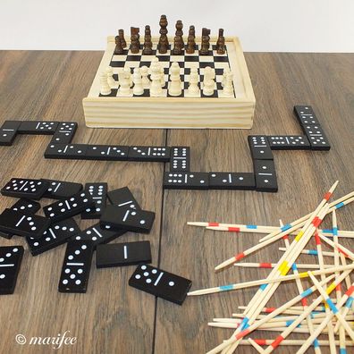 Reise-Spiele-Set 4 in 1, Holz, Schach, Backgammon, Mikado Art.-Nr. 11137