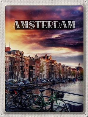 Blechschild 40 x 30 cm Urlaub Reise Amsterdam Sonnenuntegang