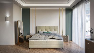 Bett Luxus Schlafzimmer Polstermöbel Design Doppelbett Stoff Boxspringbett