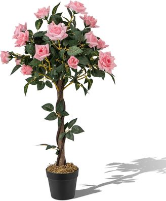 93 cm Kunstbaum mit Blüten, künstlicher Blumenbaum, Kunstpflanze im Topf, Rosenbaum