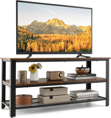 TV-Schrank Fernsehschrank Holz, TV-Lowboard für 50 Zoll Fernseher, rustikales Braun