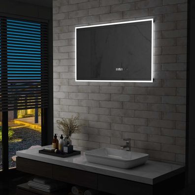 LED-Badspiegel mit Beréhrungssensor und Zeitanzeige 100x60 cm