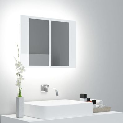 LED-Bad-Spiegelschrank Hochglanz-Weiß 60x12x45 cm Acryl