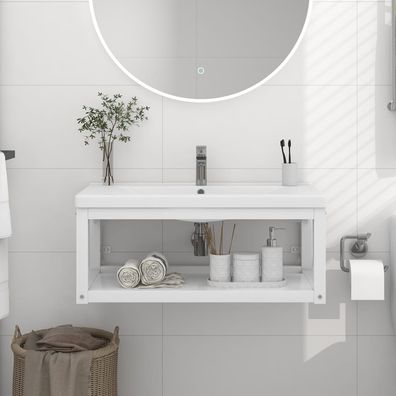 Badezimmer Wand-Waschtischgestell Weiß 79x38x31 cm Eisen
