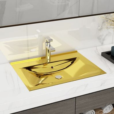 Waschbecken mit ßberlauf 60x46x16 cm Keramik Golden