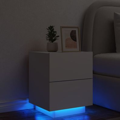 Nachttisch mit LED-Leuchten Weiß Holzwerkstoff