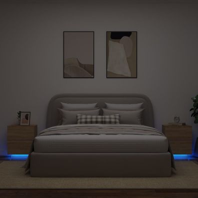Nachttische mit LED-Leuchten 2 Stk. Sonoma Eiche Holzwerkstoff
