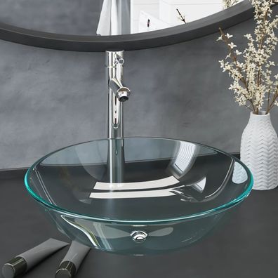 Waschbecken mit Armatur und Ablaufgarnitur Hartglas