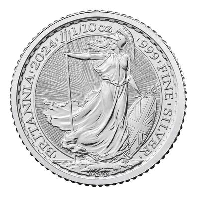 Groß-Britannien 1/10 Unze Silbermünze 999 Britannia 2024 - Neuware mit Motiv Charles