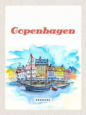 Blechschild 40 x 30 cm Urlaub Reise Dänemark Denmark Copenhagen Stadt Zeichnung