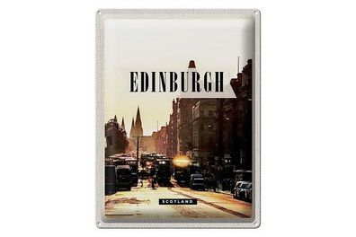 Blechschild 40 x 30 cm Urlaub Reise Schottland Scotland Edinburgh Sonnenuntergang
