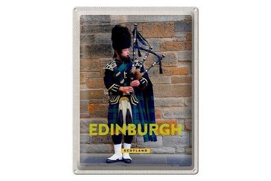 Blechschild 40 x 30 cm Urlaub Reise Schottland Scotland Edinburgh Dudelsack Spieler